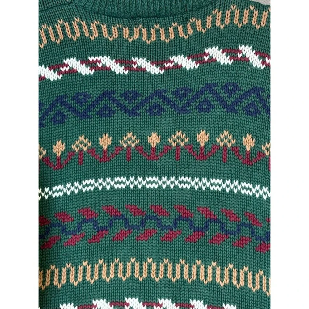 River Trader Green Geometric Pattern Cotton Sweater Mens Size‎ L Vintage Retro